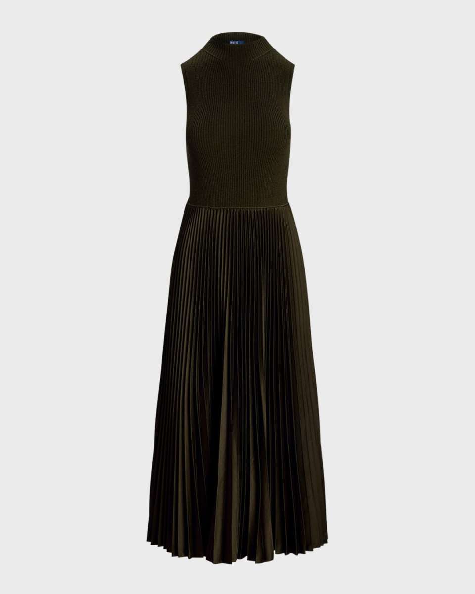 Pleated Sleeveless Mockneck Dress