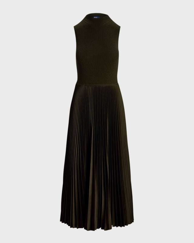 Pleated Sleeveless Mockneck Dress
