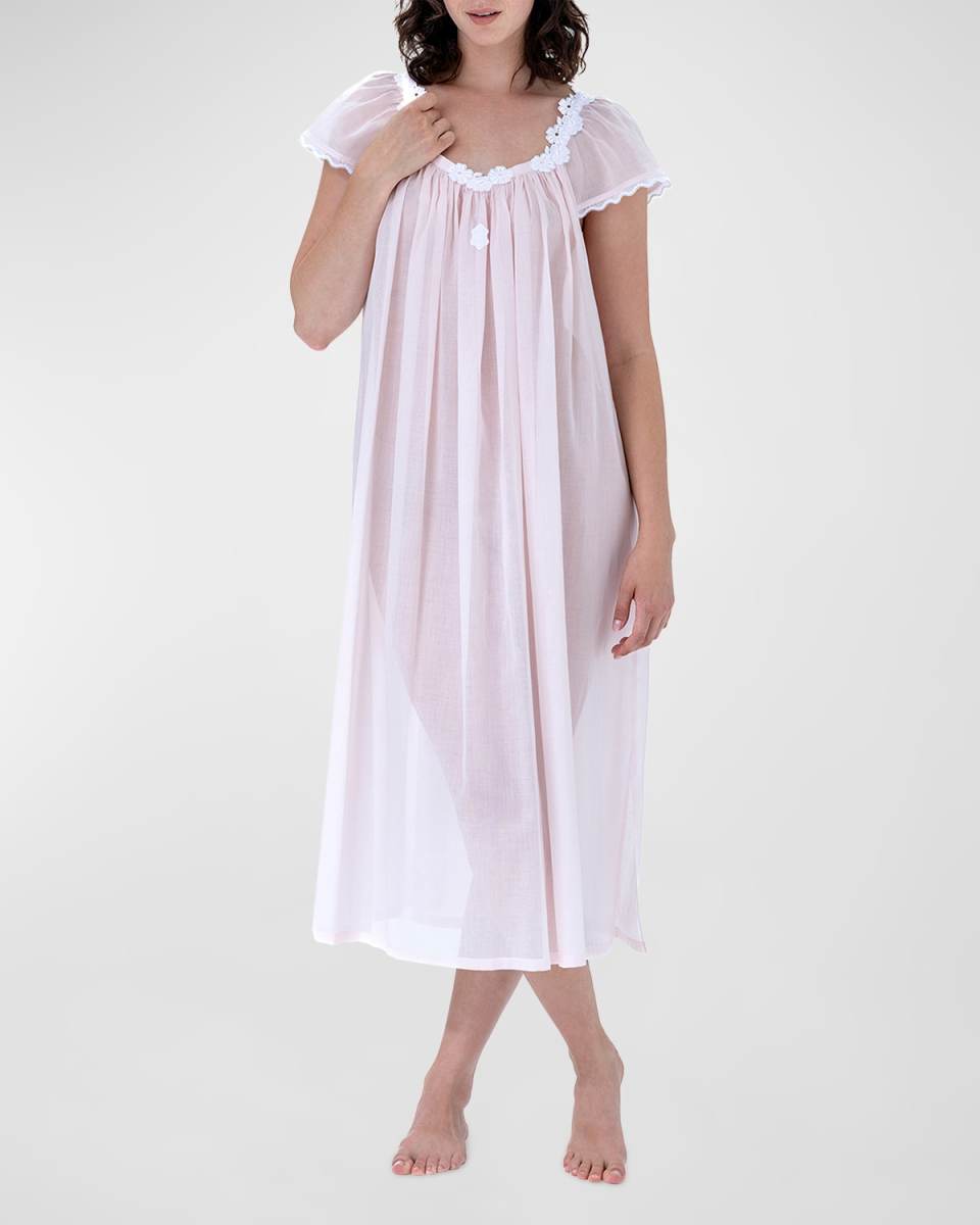 Coralie Ruched Lace-Trim Cotton Nightgown