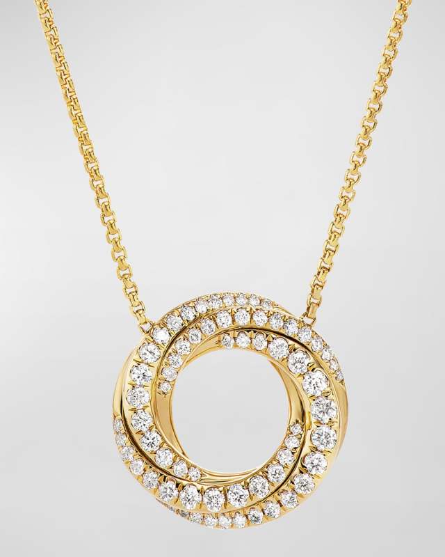 Petite Pave Crossover Pendant Necklace with Diamonds in 18K Gold, 15.5mm, 15-17"L