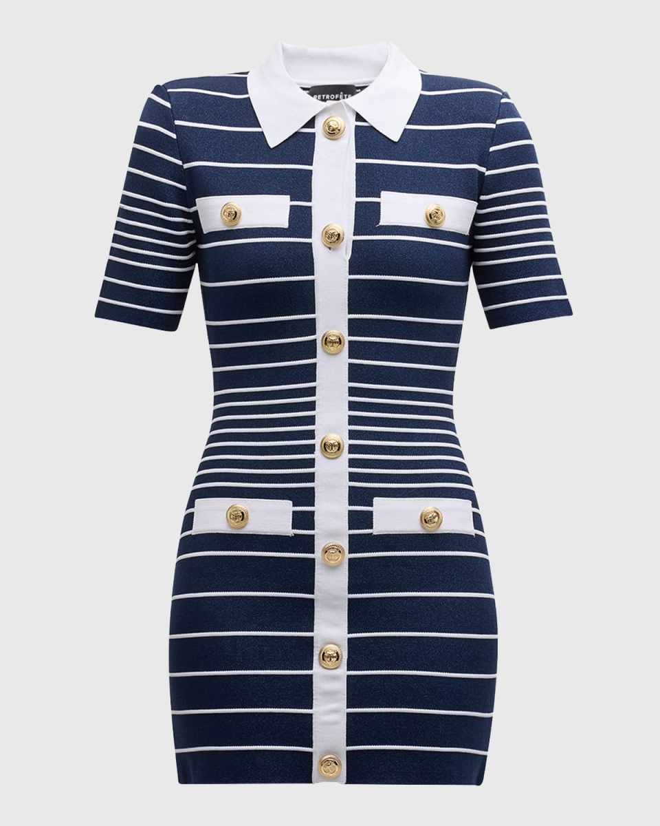 Kiersten Metallic Stripe Knit Collared Mini Dress