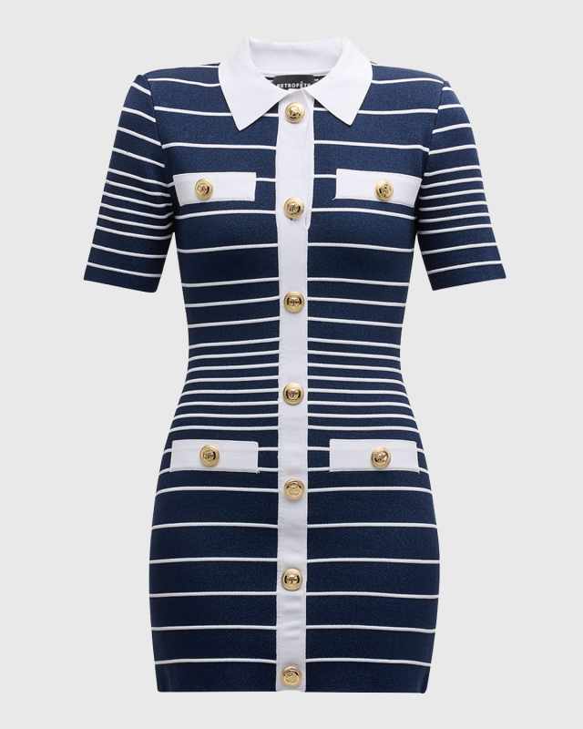 Kiersten Metallic Stripe Knit Collared Mini Dress