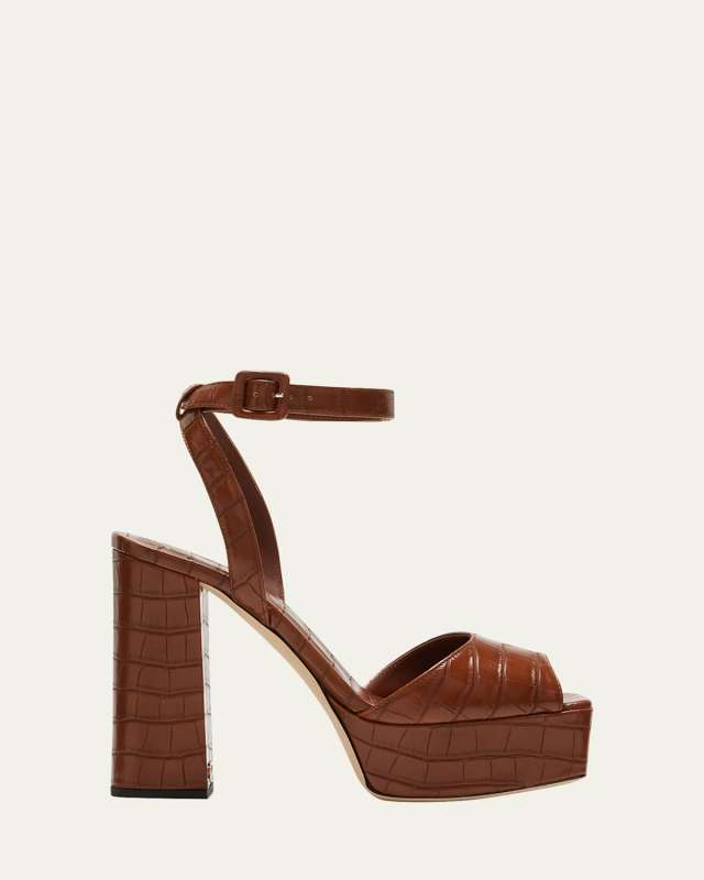 Croco Ankle-Strap Platform Sandals