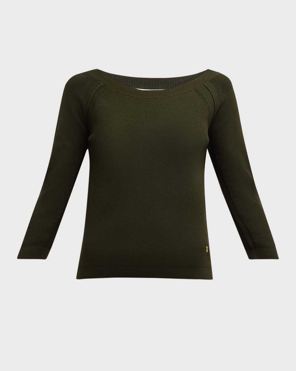 Boat-Neck Stretch Knit Sweat