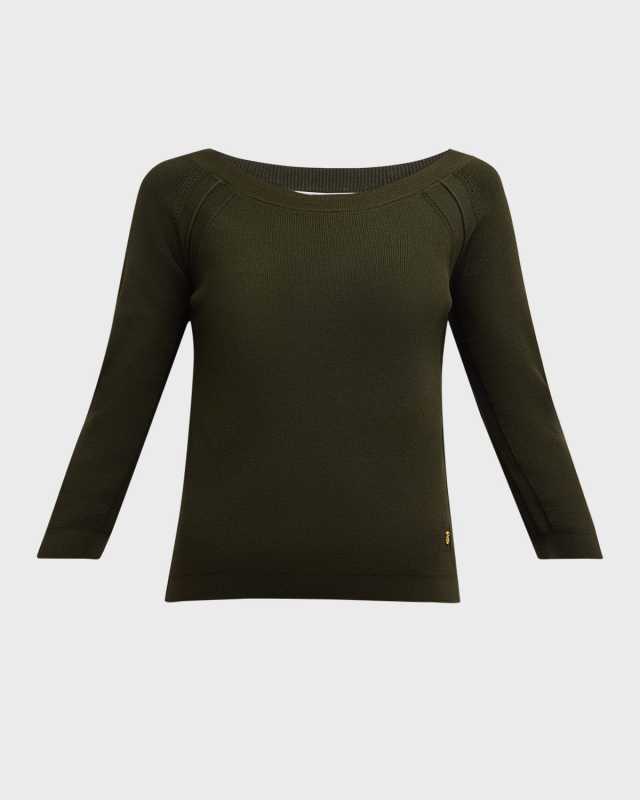 Boat-Neck Stretch Knit Sweat