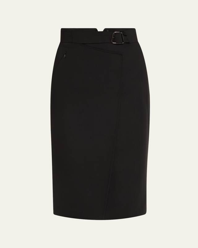 Trapezoid Buckle Wrapped Wool Pencil Skirt
