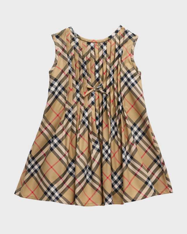 Girl's Hettie Check-Print Pintucked Dress, Size 6M-
