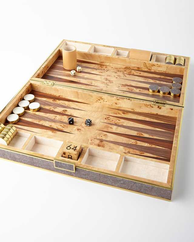 Chocolate Faux Shagreen Backgammon Set