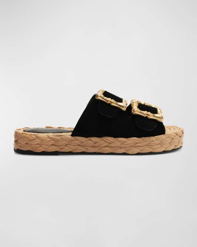Enola Suede Dual-Buckle Espadrille Sandals
