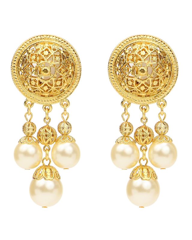 Pearly Dangle Clip Earrings