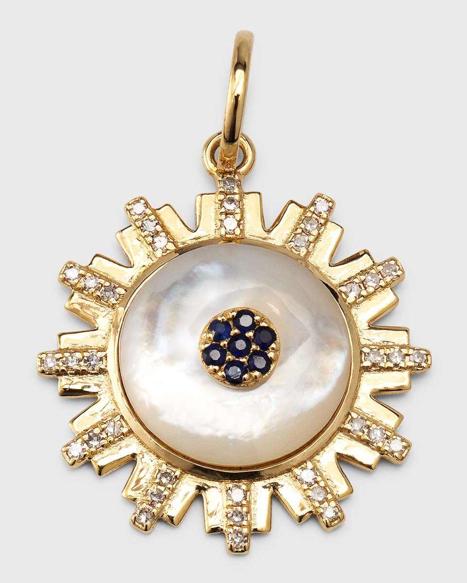 Greek Evil Eye Mother-Of-Pearl Diamond 14K Yellow Gold Pendant