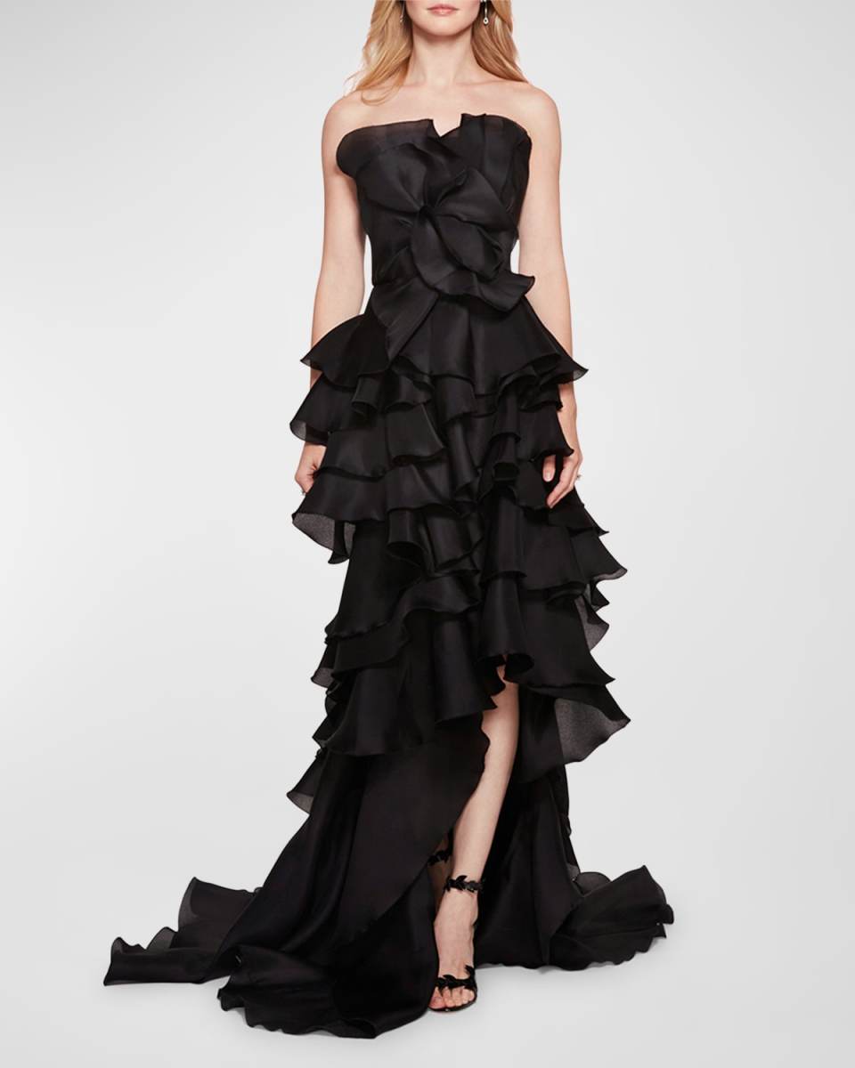 Strapless Tiered Ruffle Petal Gown