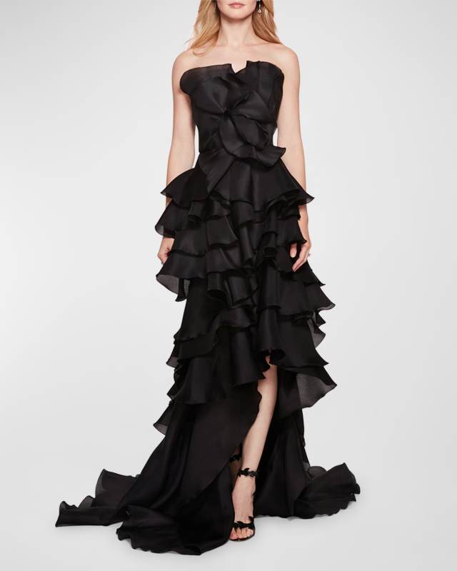 Strapless Tiered Ruffle Petal Gown