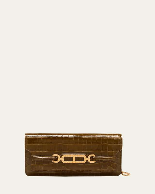 Whitney Shiny Croc-Embossed Shoulder Bag in Leather