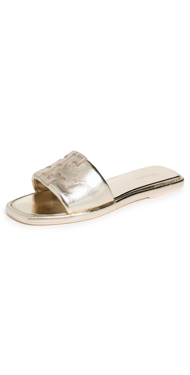 Tory Burch Double T Sport Slides Spark Gold