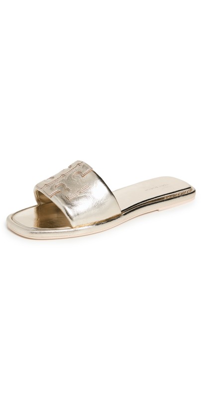 Tory Burch Double T Sport Slides Spark Gold