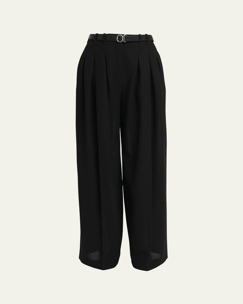 Pintuck Wide Leg Wool Trousers