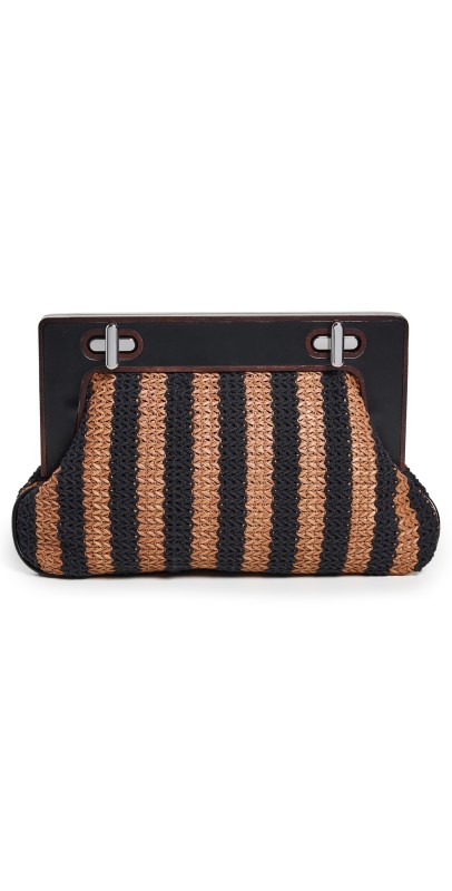 STAUD Alba Frame Clutch BLACK/TAN SEASHORE STRIPE