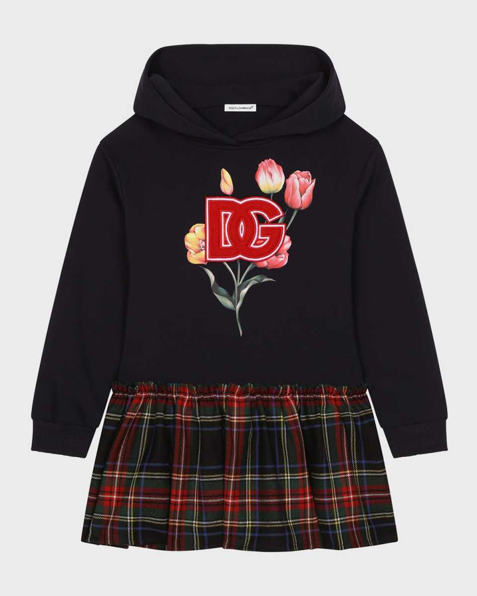 Girl's Tulip Logo-Print Hoodie & Tartan Skirt, Size 8-