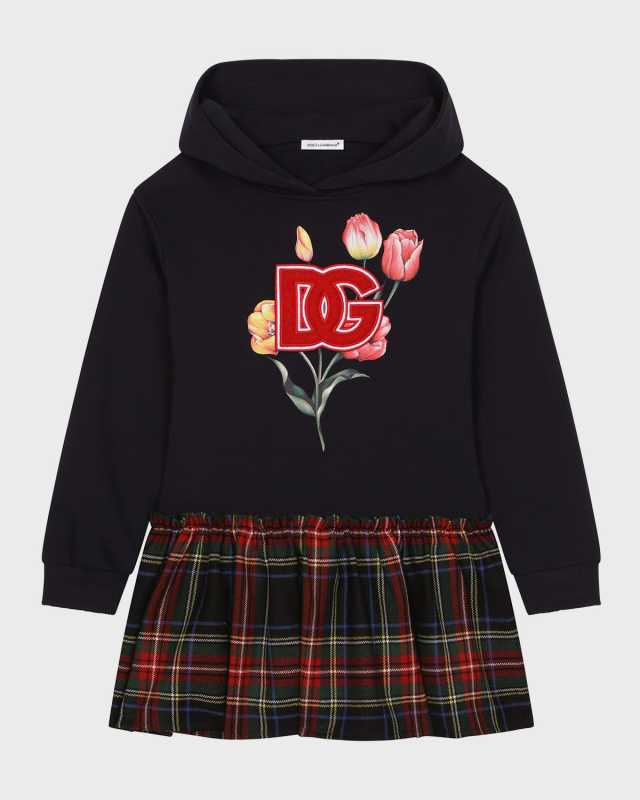 Girl's Tulip Logo-Print Hoodie & Tartan Skirt, Size 8-