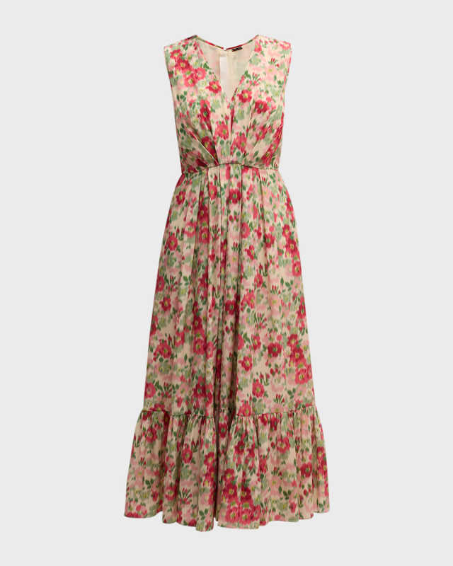 Marina Crepe De Chine Floral Print Midi Dress