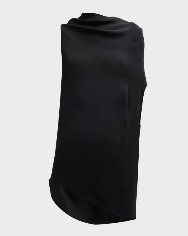 Aria Draped One-Shoulder Asymmetric Silk Tunic Top