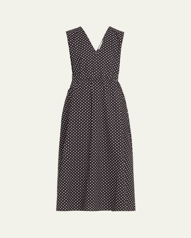 Polka Dot Drawstring Cutout Midi Dress