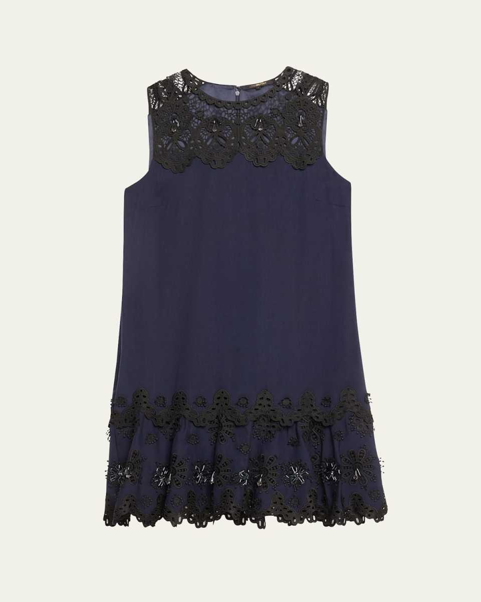 Gracie Beaded Lace-Trim Mini Shift Dress