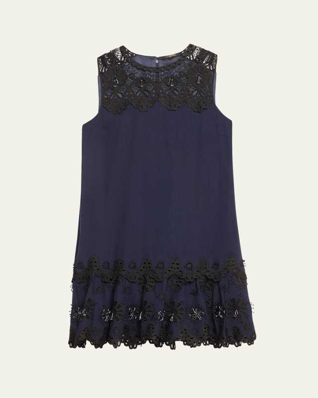 Gracie Beaded Lace-Trim Mini Shift Dress