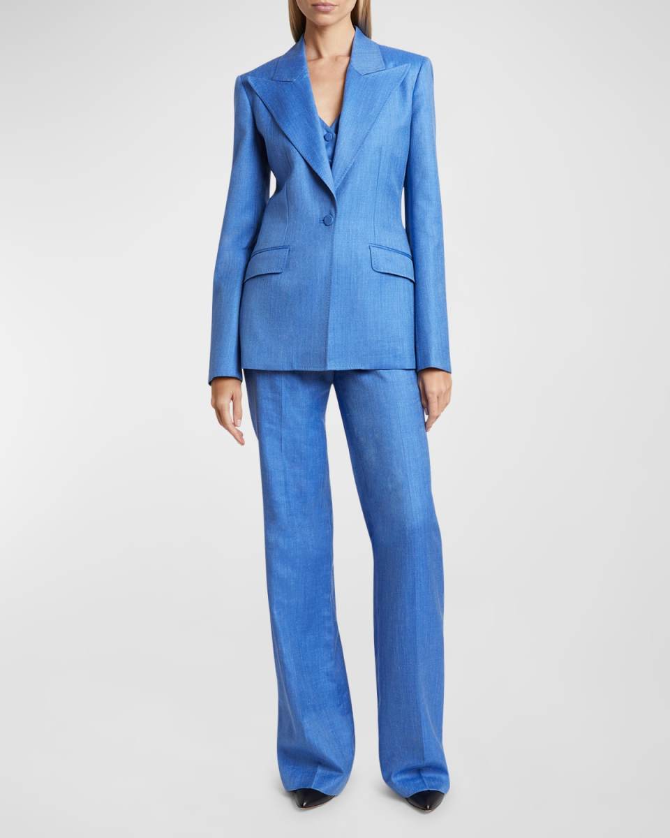 Leiva Topstitch-Edge Single-Breasted Blazer Jacket