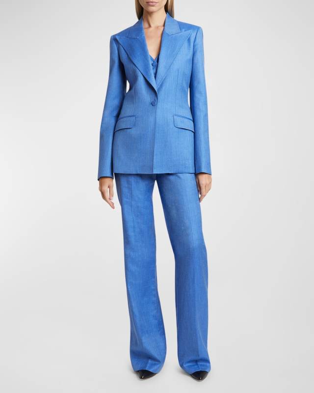 Leiva Topstitch-Edge Single-Breasted Blazer Jacket
