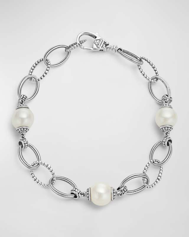 Sterling Silver Luna Pearl Link Bracelet