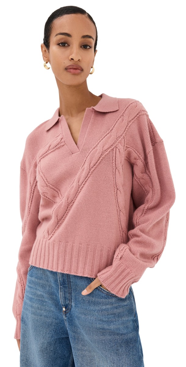 Prabal Gurung Cable Polo Sweater Pale Pink