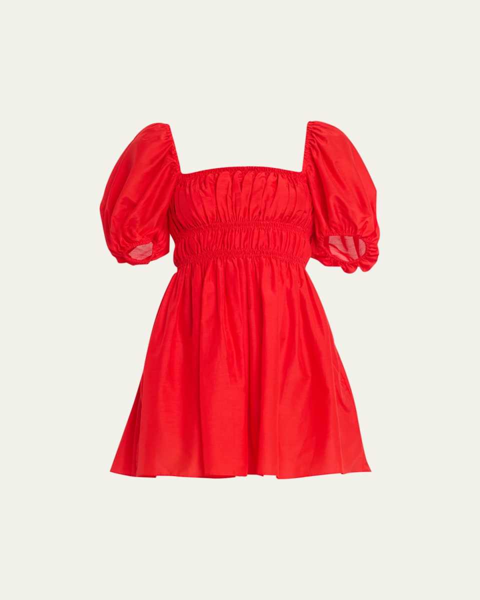 Shirred Peasant Mini Dress