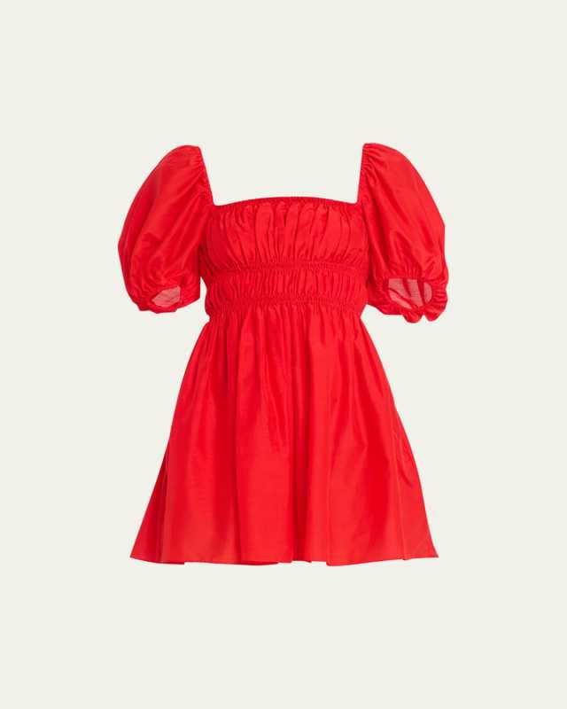 Shirred Peasant Mini Dress