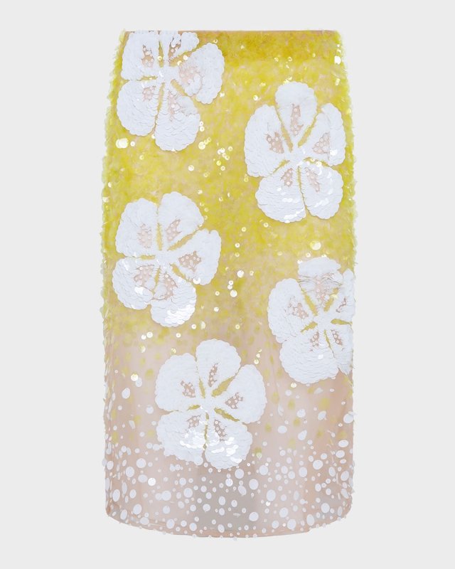 Sequined Hibiscus Midi Skirt