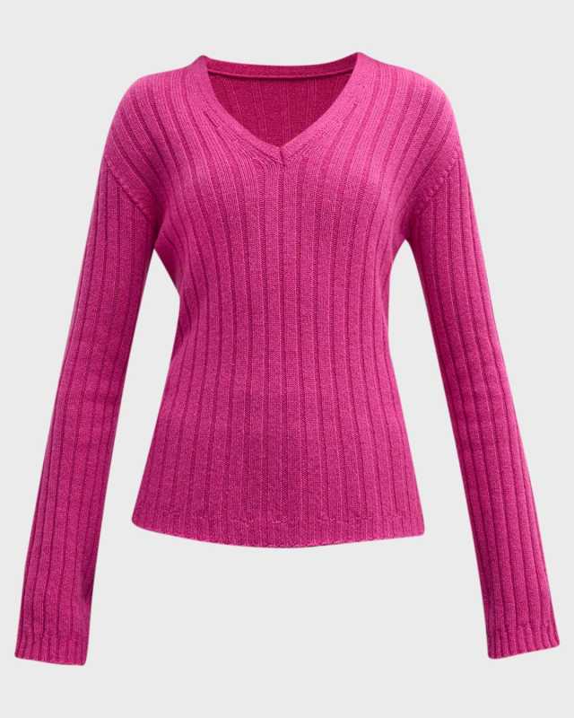Cashmere Ribbed V-Neck Sweater