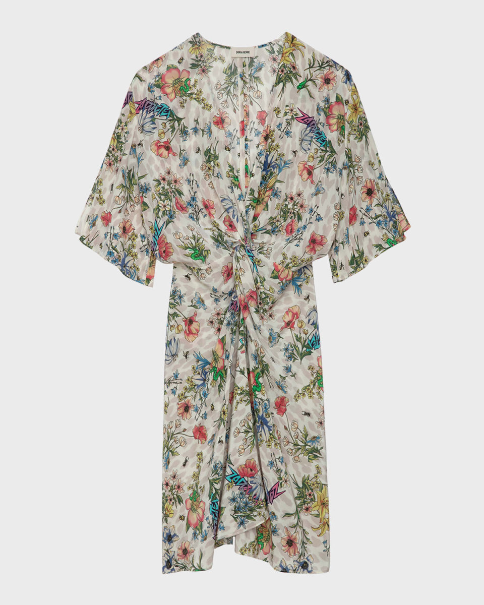 Rozom Twisted Garden Silk Mini Dress
