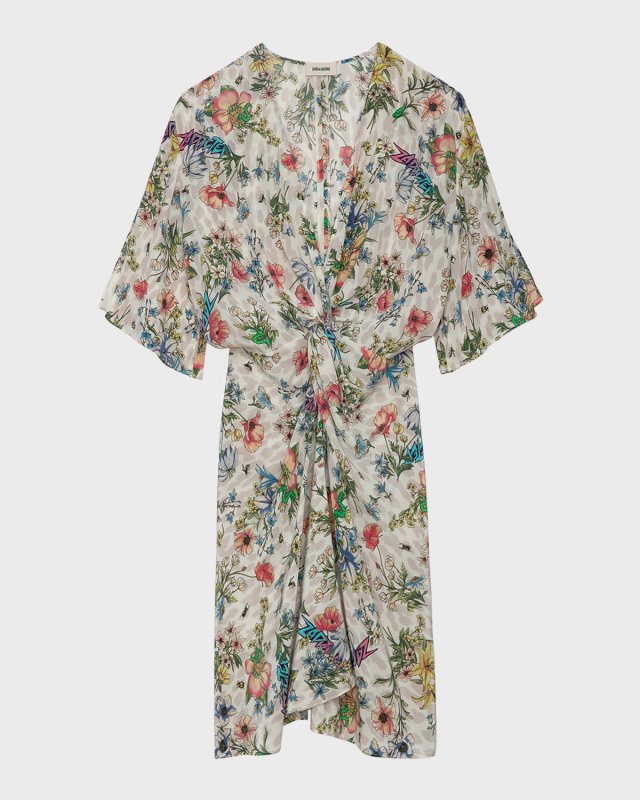 Rozom Twisted Garden Silk Mini Dress