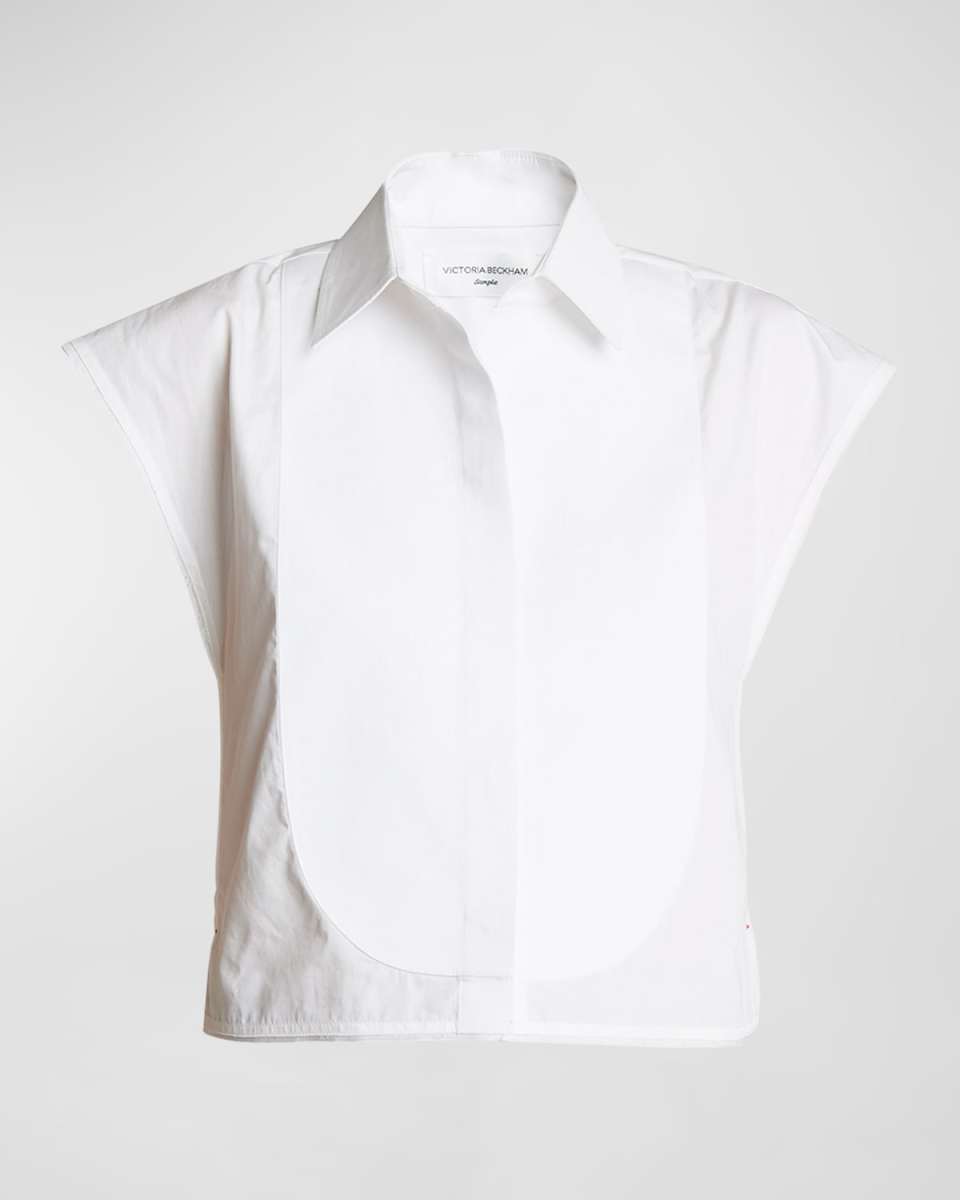 Sleeveless Bib-Front Collared High-Low Top