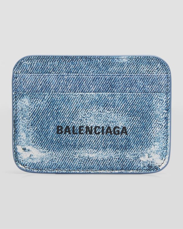 Cash Denim-Print Card Holder