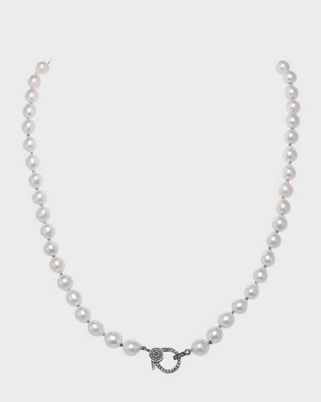 Petite Baroque Pearl Necklace with Diamond Clasp, 7-8mm, 16"L