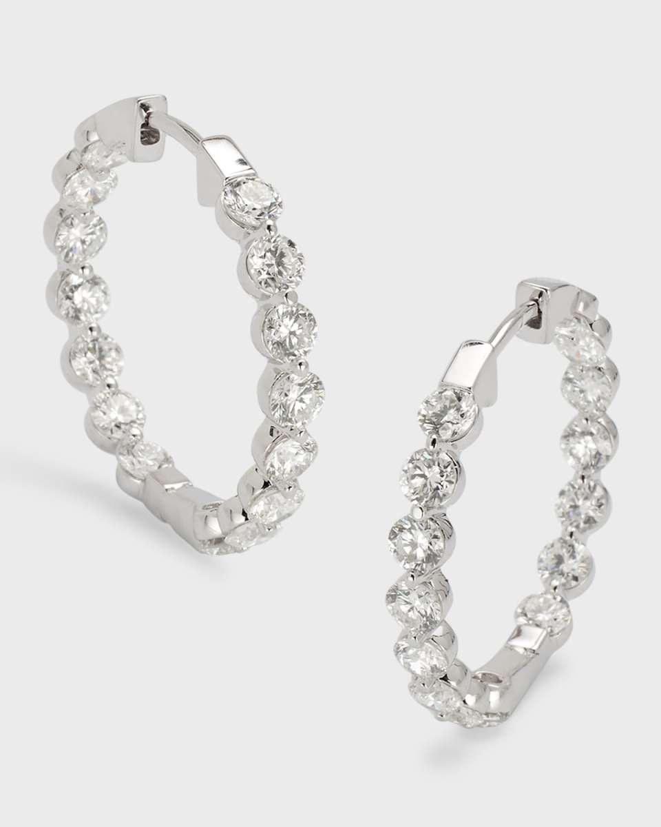 18K White Gold Round Diamond Hoop Earrings, 3.0tcw