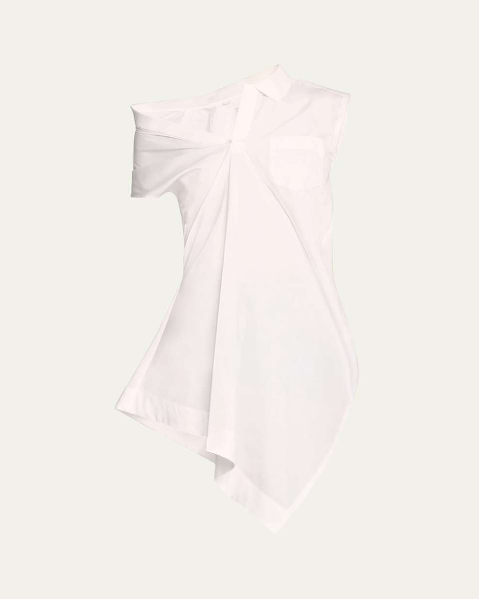 Asymmetric Off-The-Shoulder Poplin Tunic Shirt