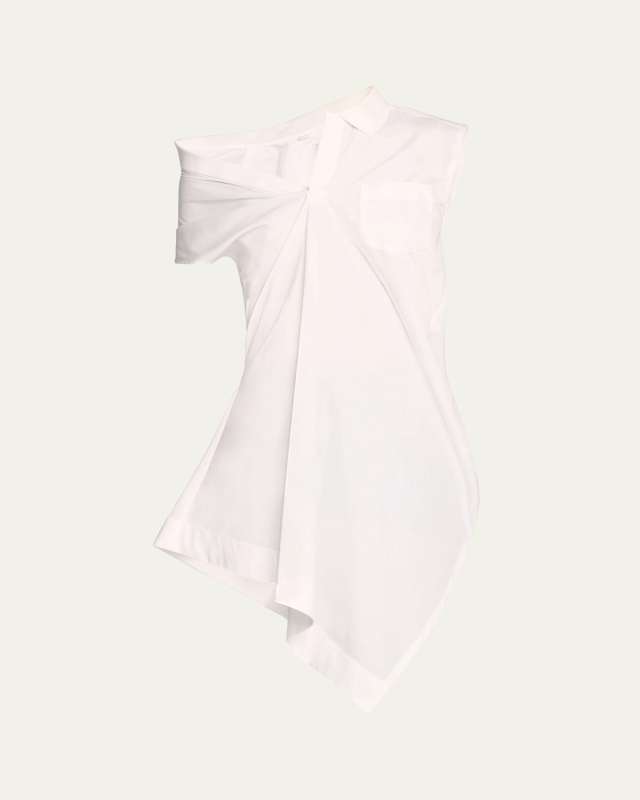 Asymmetric Off-The-Shoulder Poplin Tunic Shirt