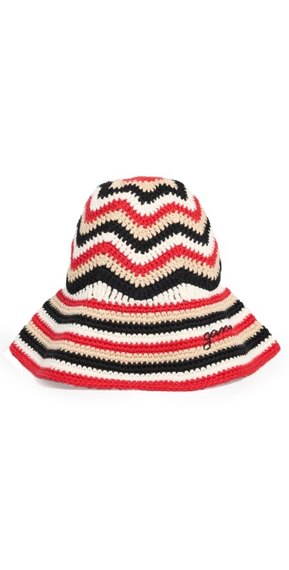GANNI Cotton Crochet Bucket Hat Racing Red