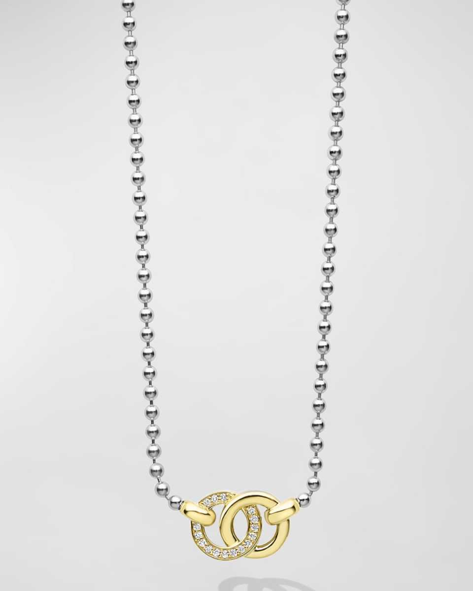 Signature Caviar Two-Tone Diamond Interlocking Link Necklace