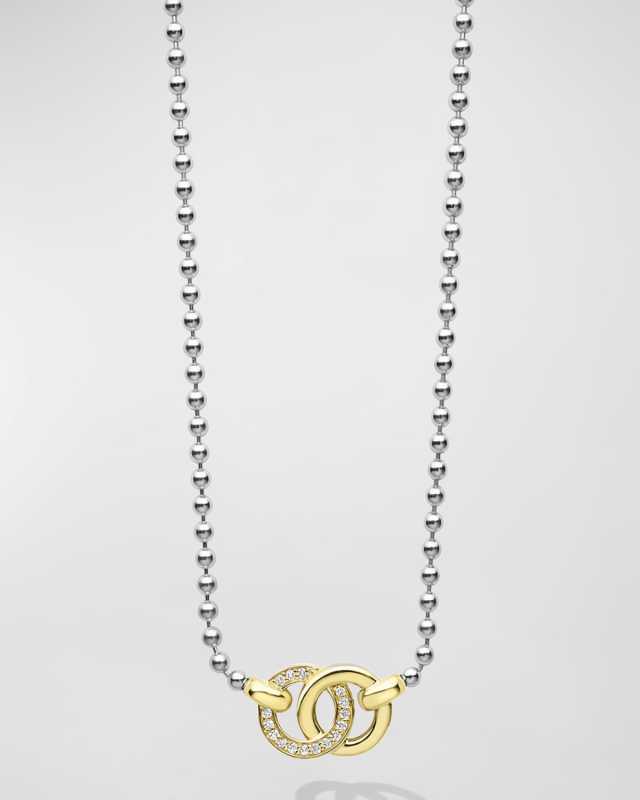 Signature Caviar Two-Tone Diamond Interlocking Link Necklace