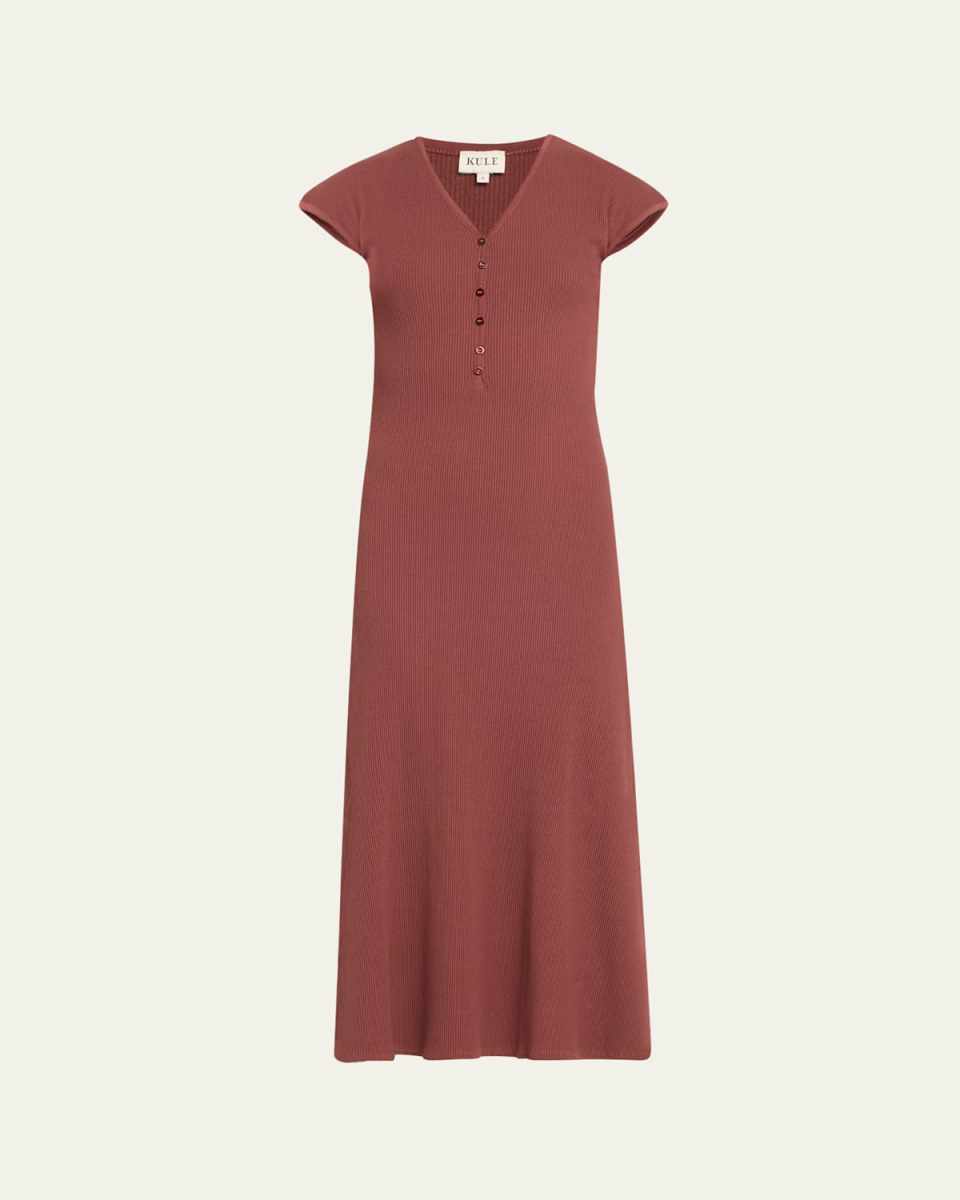 The Desiree Short-Sleeve Ribbed Midi Dress