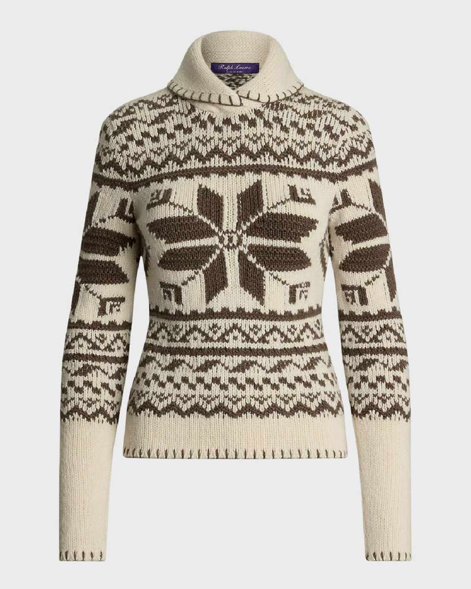 Hand-Knit Cashmere Shawl-Collar Sweater
